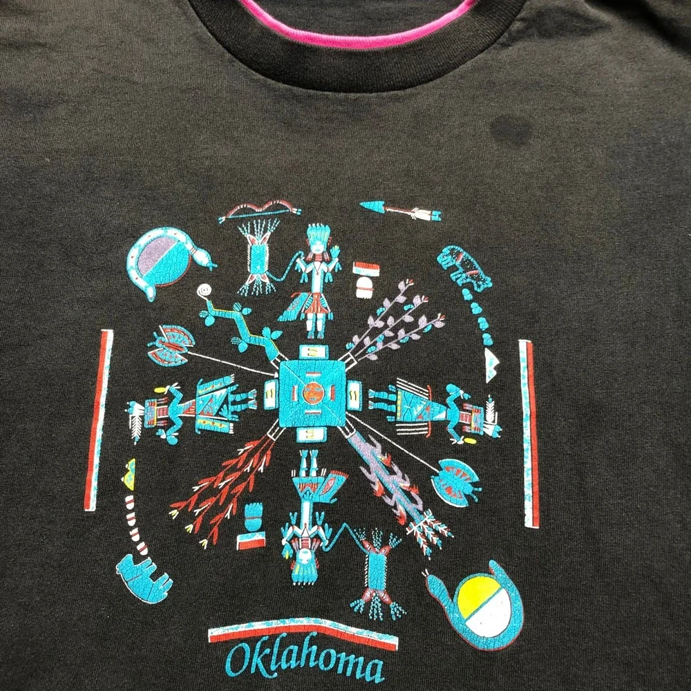 Vintage Oklahoma Graphic T-Shirt Kids Black Pink Trim Single Stitch Retro Tee